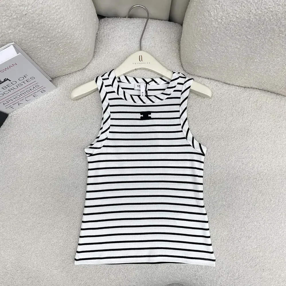 Celine Triomphe Tank Top in Striped Silk Jersey for Women Celine Triomphe Tank Top in Striped Silk Jersey for Women