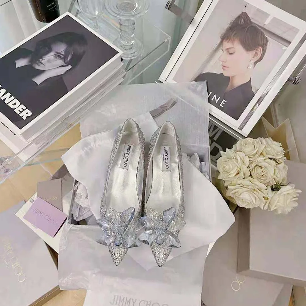 Jimmy Choo Attila Crystal Covered Pointy Toe Pumps in 50mm Heel Height for Women Jimmy Choo Attila Crystal Covered Pointy Toe Pumps in 50mm Heel Height for Women