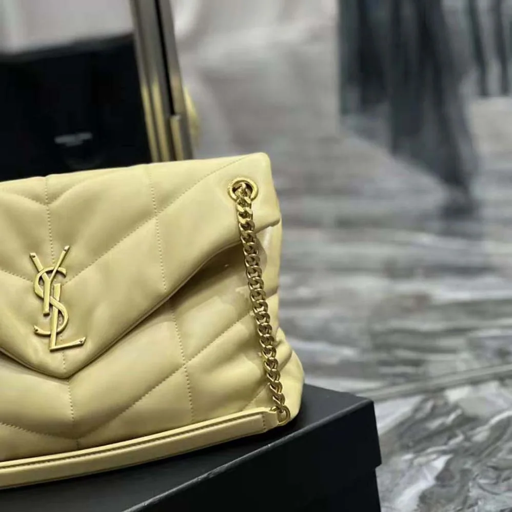 Saint Laurent YSL Puffer Medium Chain Bag in Quilted Lambskin for Women in Gold Saint Laurent YSL Puffer Medium Chain Bag in Quilted Lambskin for Women in Gold