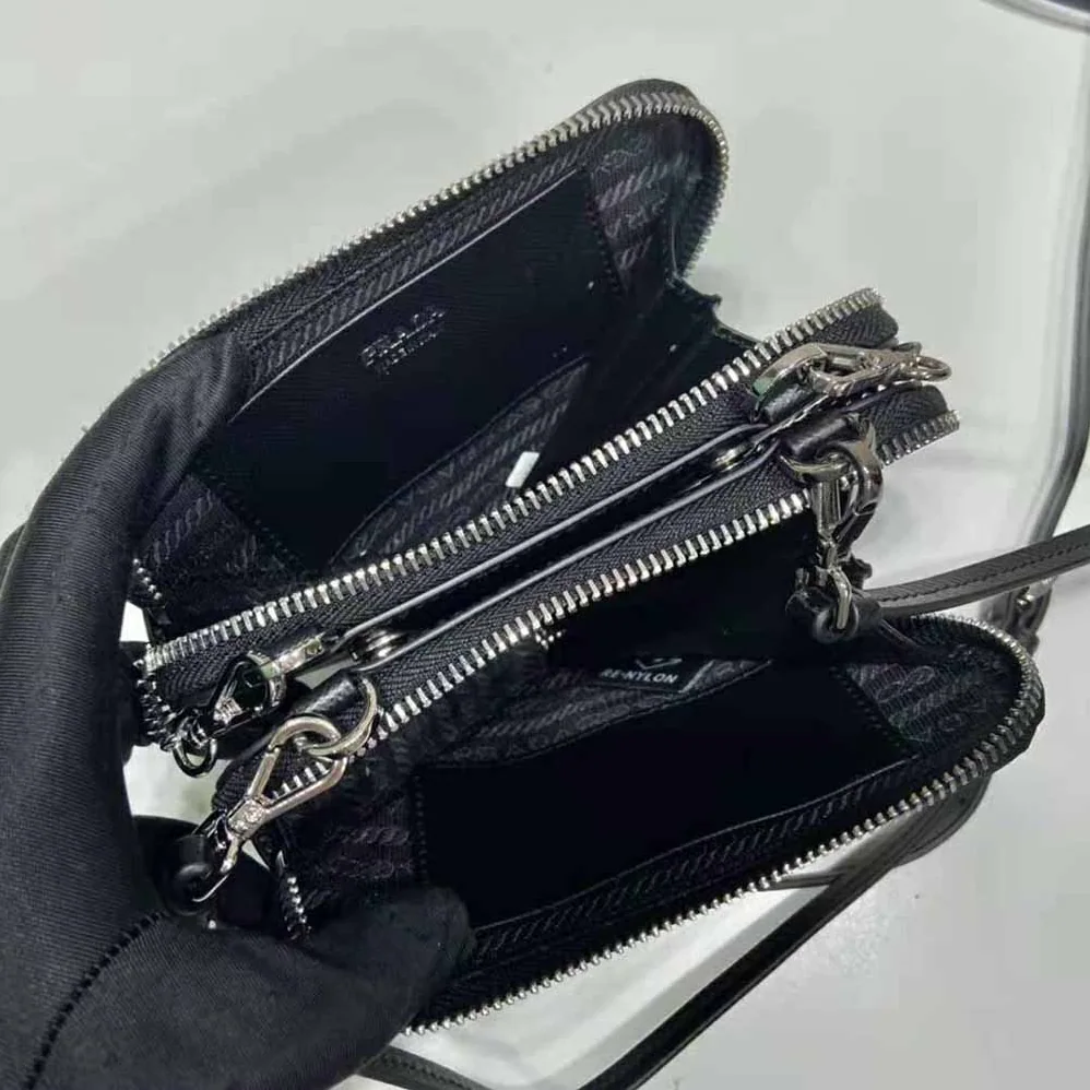 Prada Saffiano Leather Mini Pouch for Women in Black Prada Saffiano Leather Mini Pouch for Women in Black