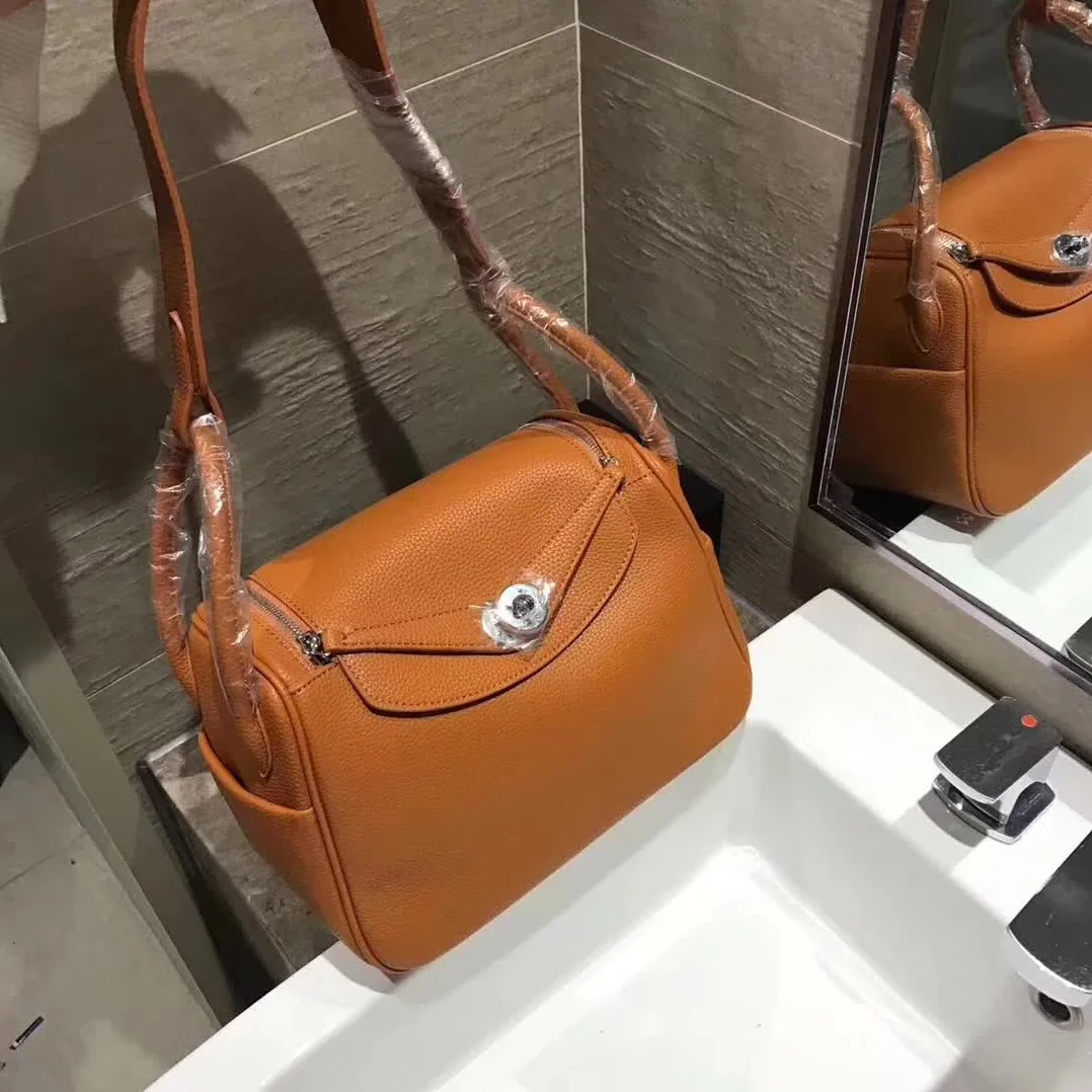 Hermes Lindy 30 Top Flap Leather Bag with Strap in Brown