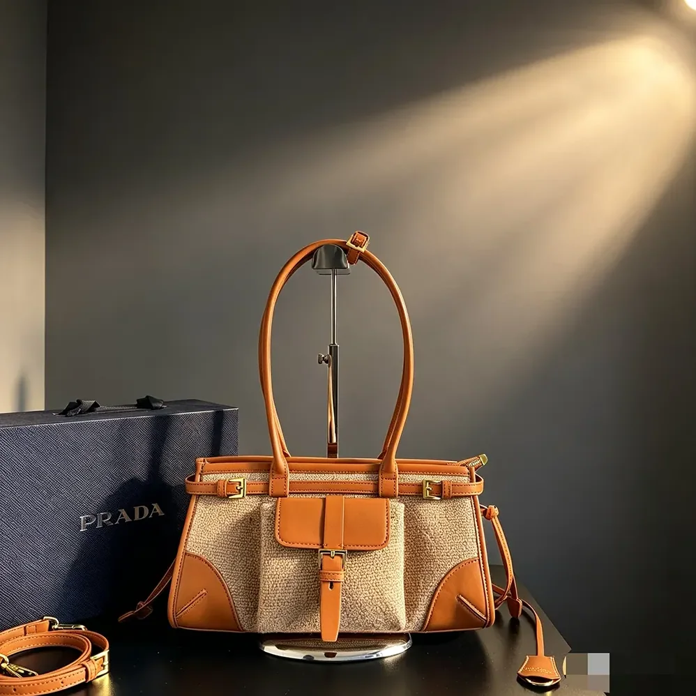 Prada Bonnie Medium Linen and Leather Handbag for Women Prada Bonnie Medium Linen and Leather Handbag for Women