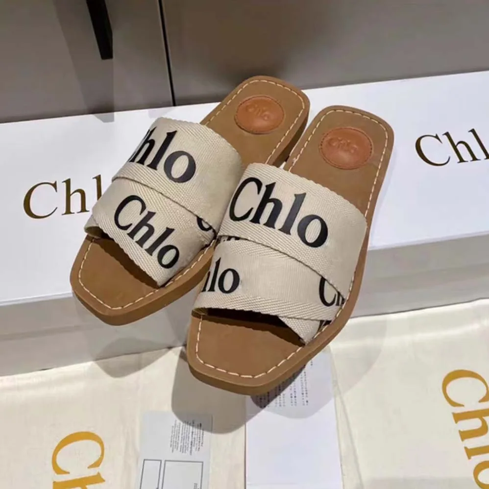 Chloe Woody Flat Mule in Canvas for Women in Beige Chloe Woody Flat Mule in Canvas for Women in Beige