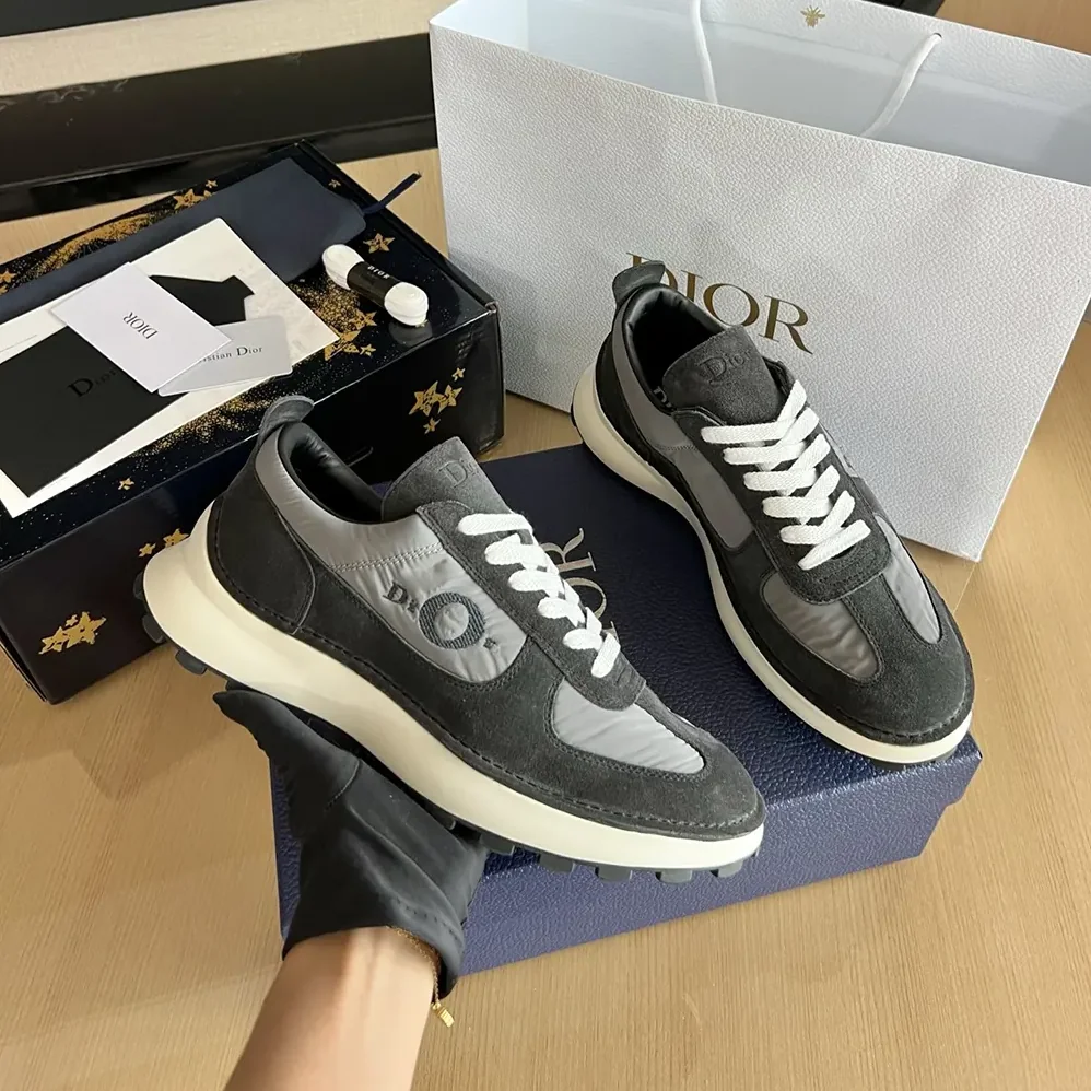 Dior Squash Sneaker Black Suede Calfskin and Gray Technical Fabric for Unisex