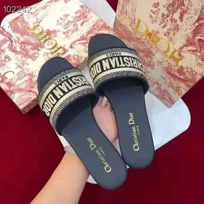 Dior Dway Embroidered Cotton Mule for Women in Navy