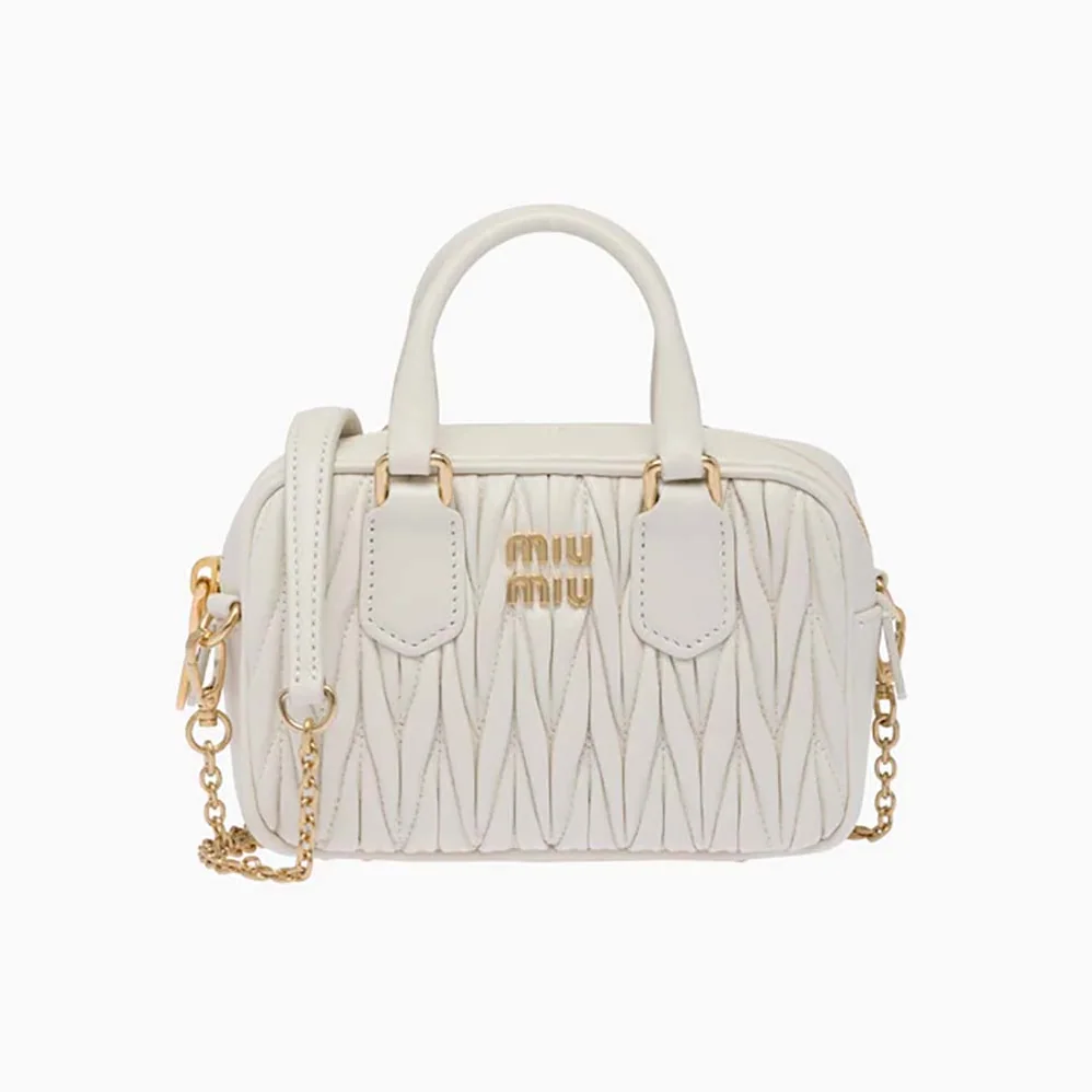 Miu Miu Matelassé Nappa Leather Top-Handle Mini-Bag for Women in White Miu Miu Matelassé Nappa Leather Top-Handle Mini-Bag for Women in White