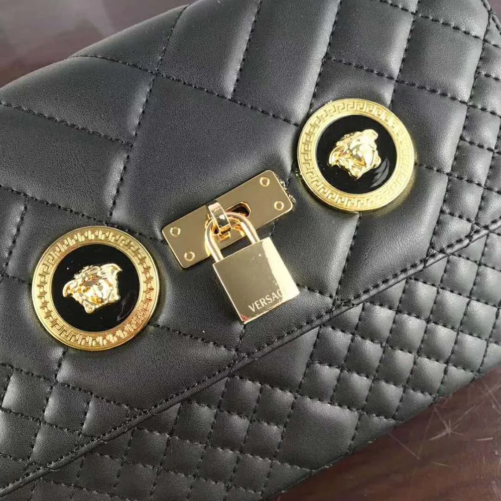 Versace Small Quilted Icon Shoulder Bag Nappa Leather for Women in Black