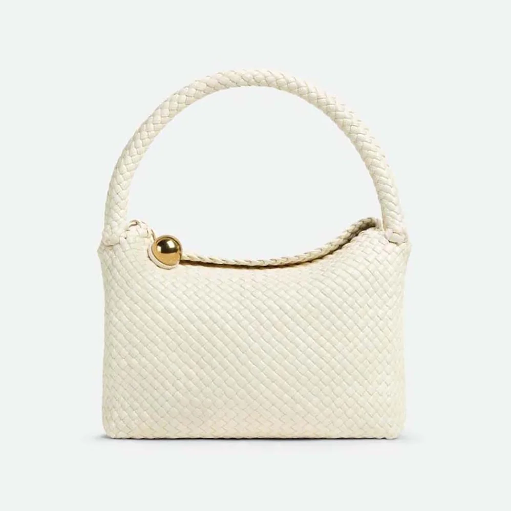 Bottega Veneta Tosca Shoulder Bag with Metallic Sphere Closure Woven for Women in White