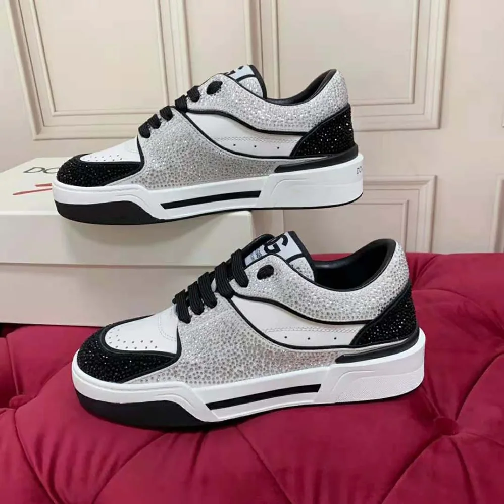 Dolce Gabbana D&G Calfskin New Roma Sneakers with Fusible Rhinestones for Unisex Dolce Gabbana D&G Calfskin New Roma Sneakers with Fusible Rhinestones for Unisex