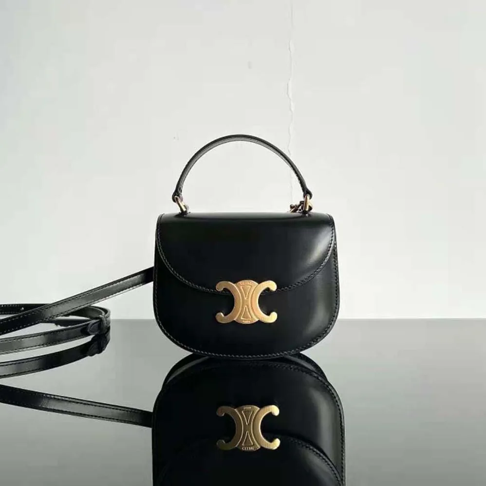 Celine Mini Besace Triomphe in Shiny Calfskin for Women in Black Celine Mini Besace Triomphe in Shiny Calfskin for Women in Black