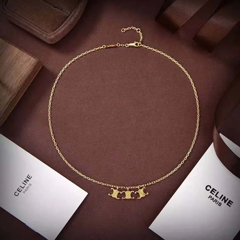 Celine Triomphe Trio Necklace in Brass with Gold Finish for Women