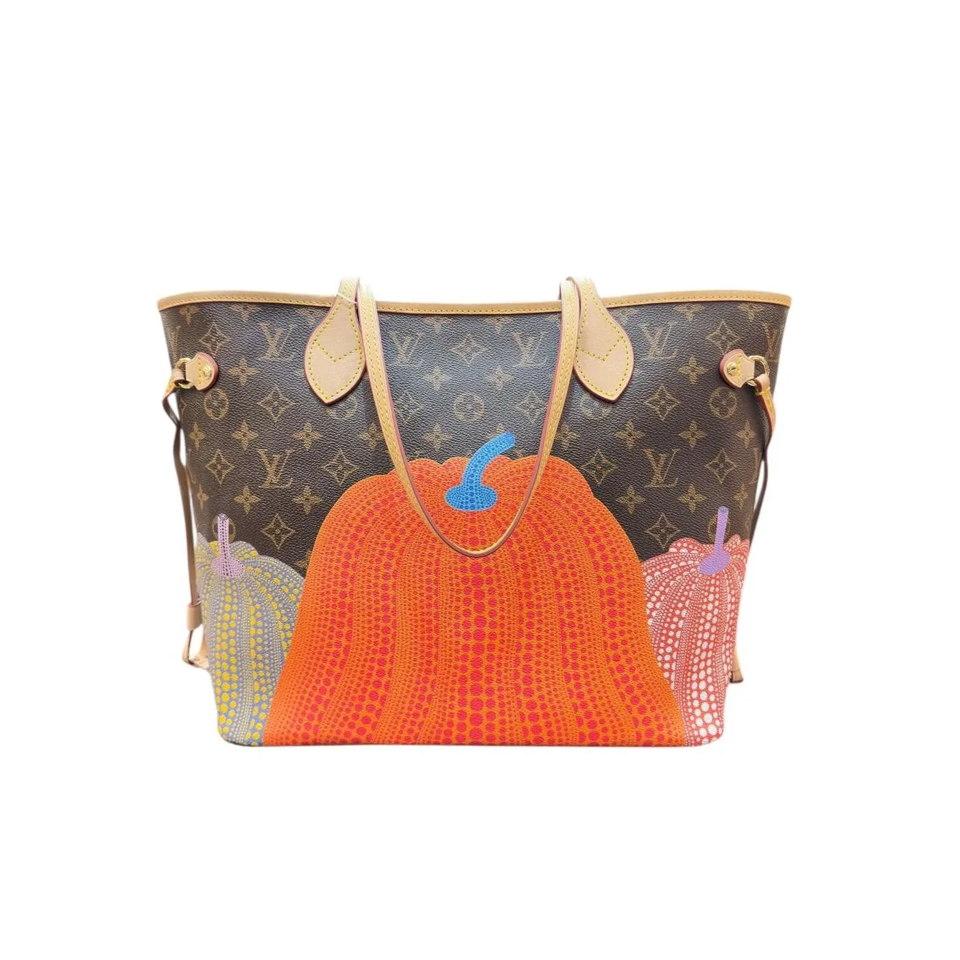 Pumpkin Monogram Neverfull MM style tote bag red interior USA