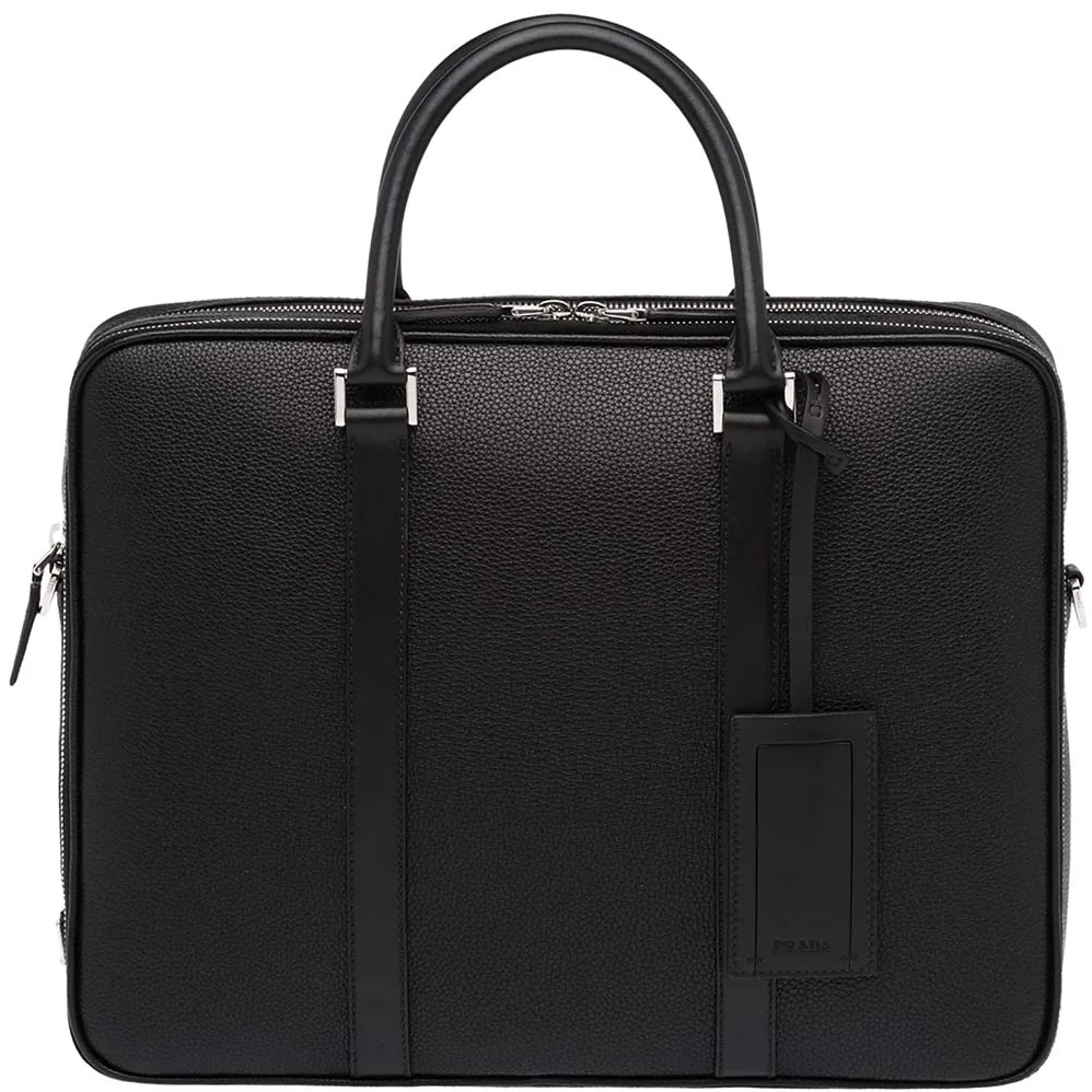Prada Grained Calf Leather Briefcase Bag in Black for Men Prada Grained Calf Leather Briefcase Bag in Black for Men