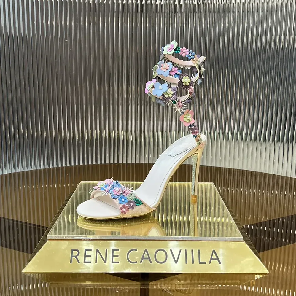 Rene Caovilla Roxanne Sandal with Multicolor Flowers 105 for Women Rene Caovilla Roxanne Sandal with Multicolor Flowers 105 for Women