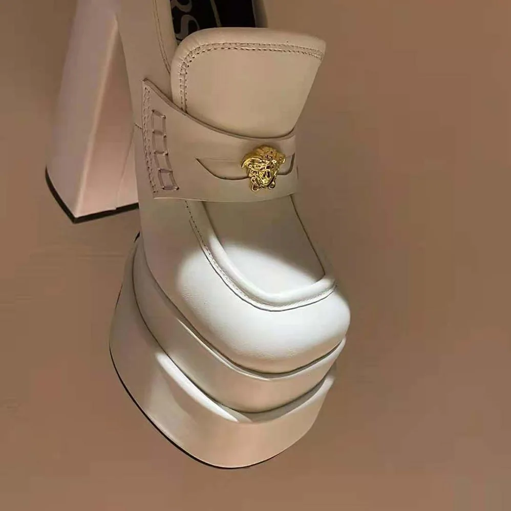 Versace Intrico Platform Loafers in 15cm Heel Height for Women in White Versace Intrico Platform Loafers in 15cm Heel Height for Women in White