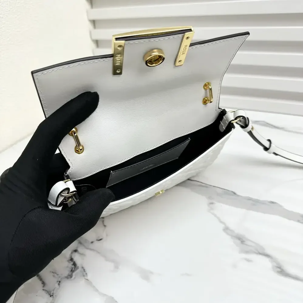 Fendi Baguette Phone Pouch White Nappa Leather Pouch for Women