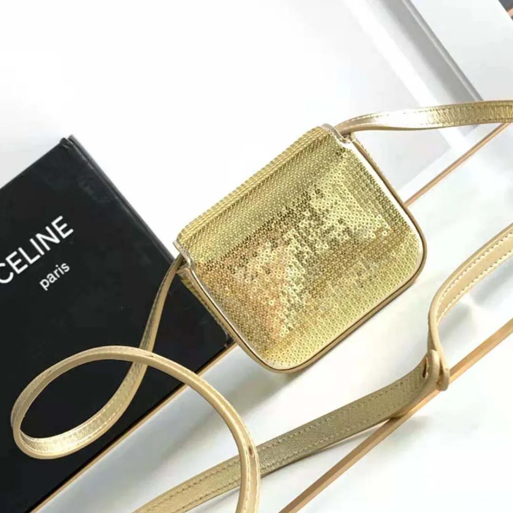 Celine Mini Triomphe in Sequins and Calfskin for Women in Gold Celine Mini Triomphe in Sequins and Calfskin for Women in Gold