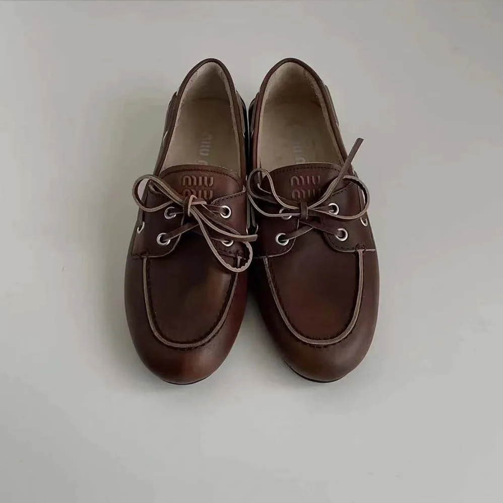 Miu Miu Unlined Bleached Leather Loafers-Brown 5D123E_3F33 for Women