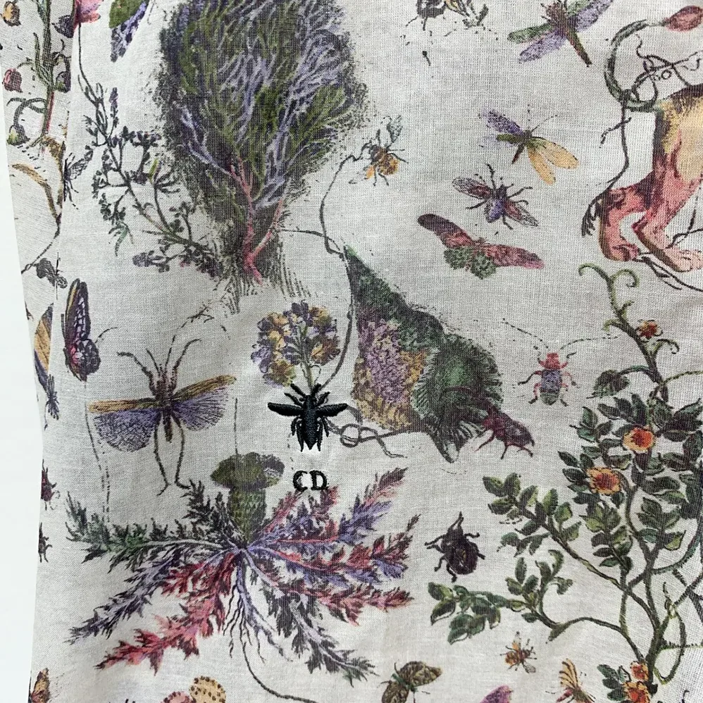 Dior Long Blouse White Cotton Muslin with Multicolor Dior Cabinet de Curiosités Motif for Women