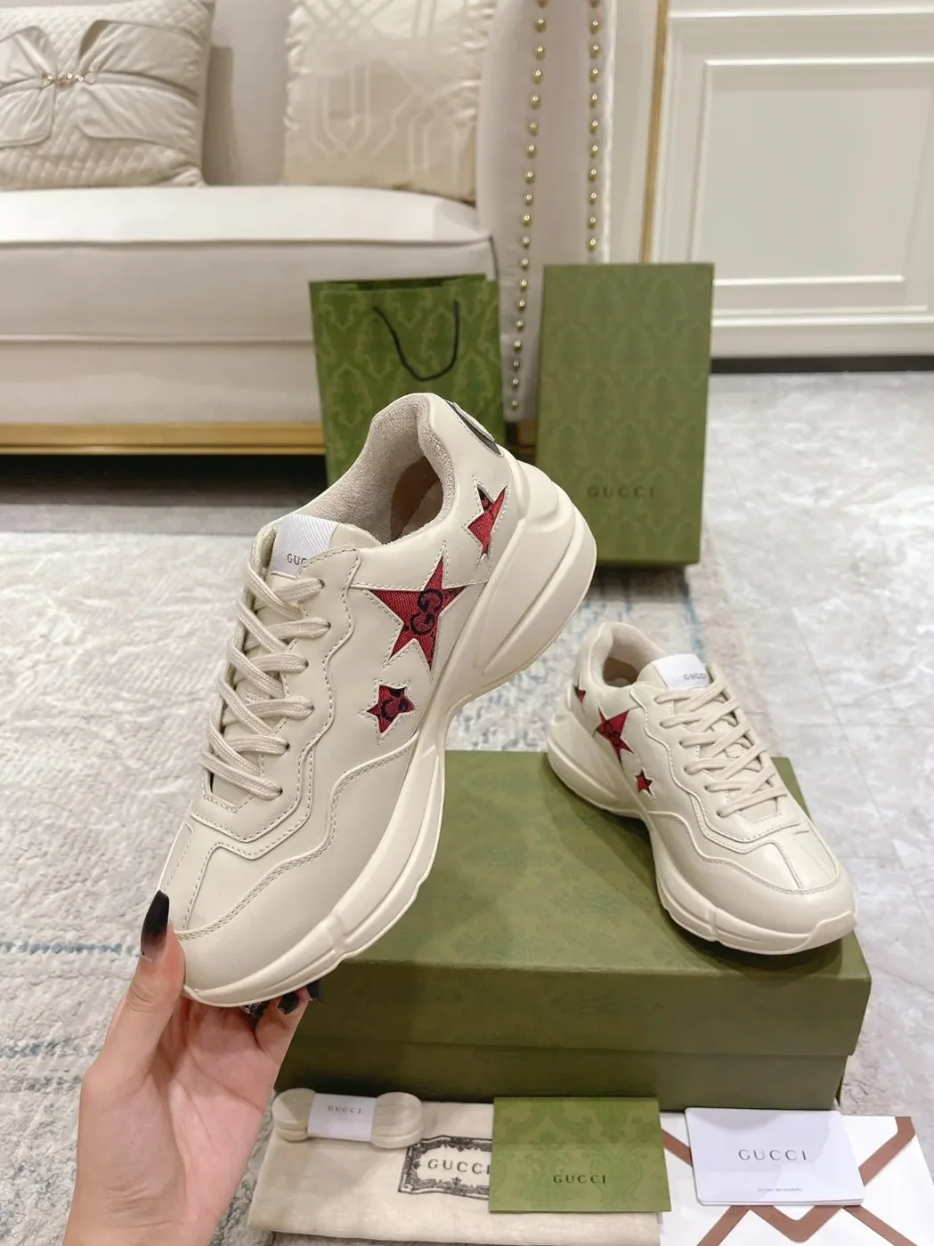 Gucci Rhyton Sneaker With Stars White