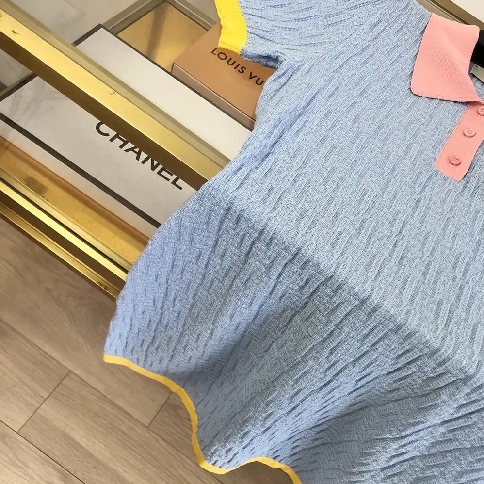 Fendi Blue FF Cotton and Silk Dress for Women Fendi Blue FF Cotton and Silk Dress for Women
