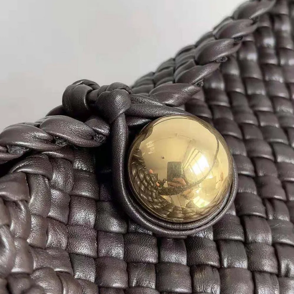 Bottega Veneta Tosca Shoulder Bag with Metallic Sphere Closure Woven for Women in Tan Bottega Veneta Tosca Shoulder Bag with Metallic Sphere Closure Woven for Women in Tan