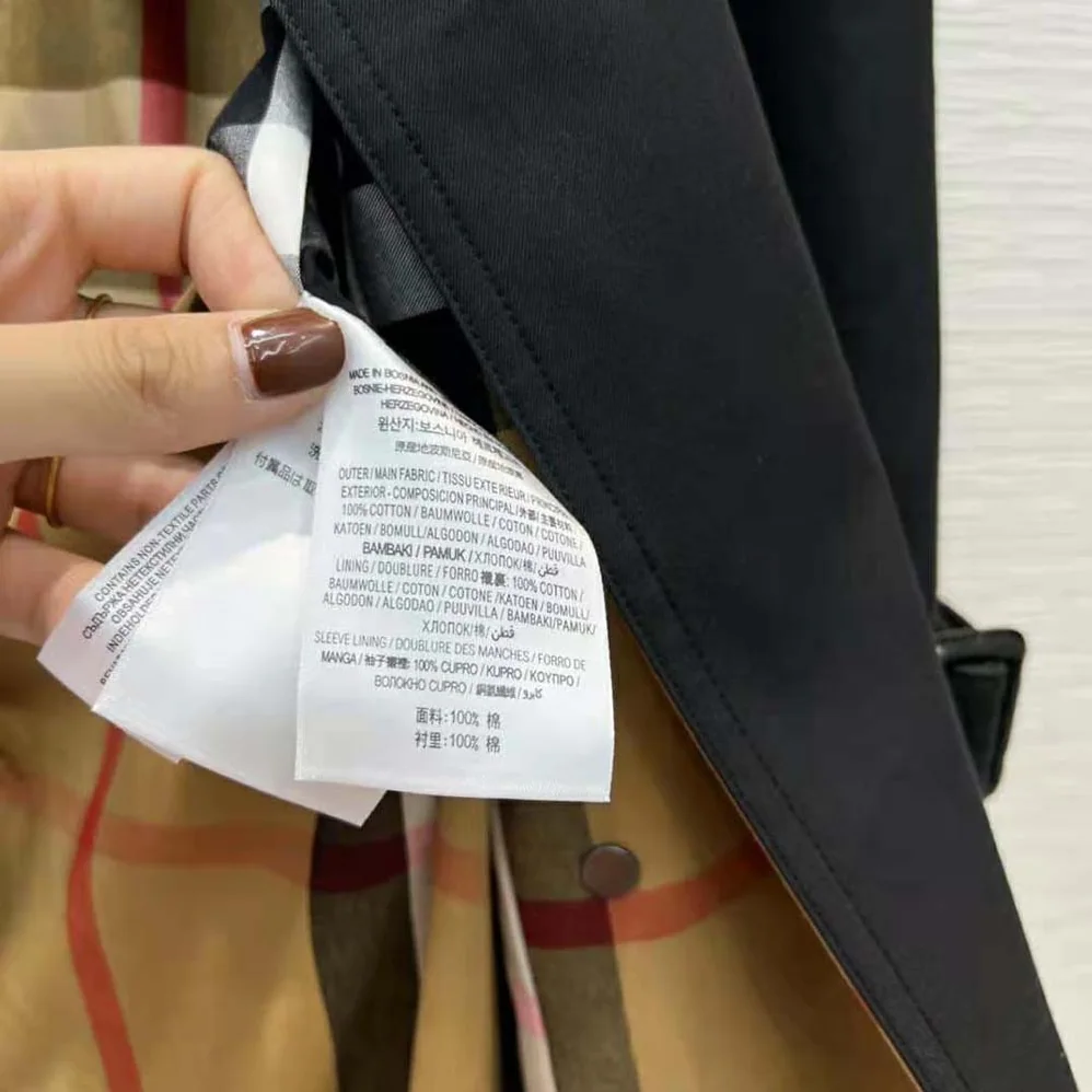 Burberry Check Panel Cotton Gabardine Trench Coat for Women in Black Burberry Check Panel Cotton Gabardine Trench Coat for Women in Black