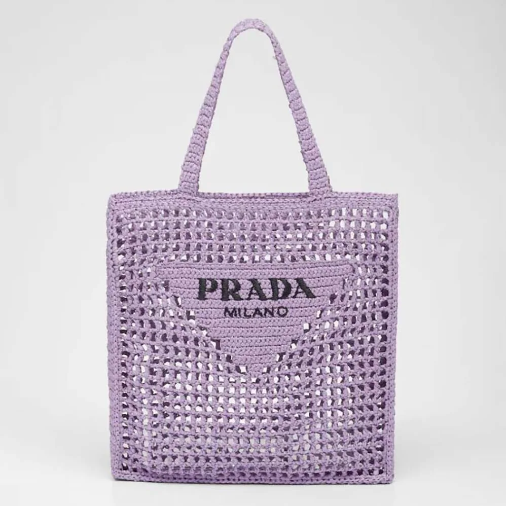 Prada Raffia Tote Bag with A Soft for Women in Purple