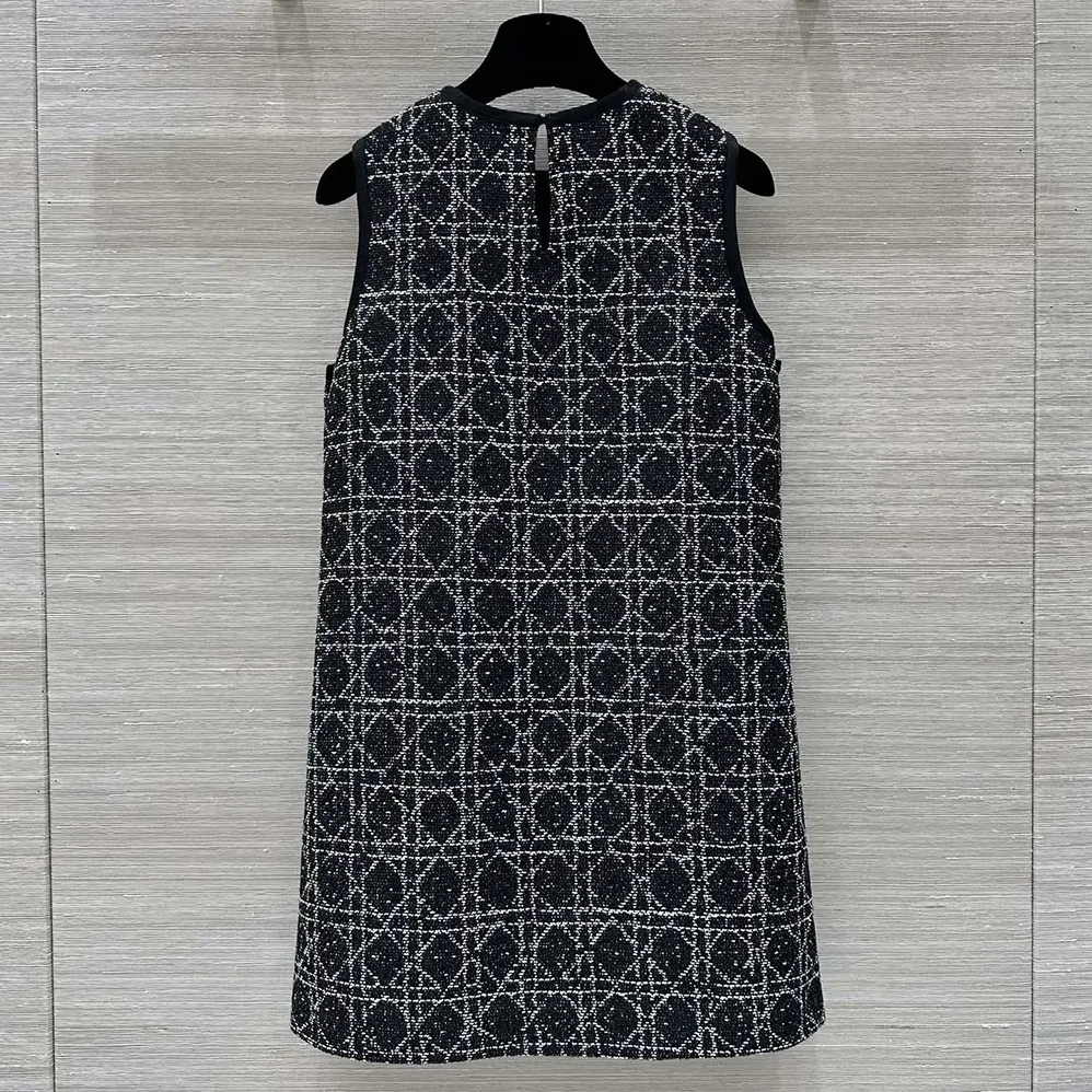 Dior Macrocannage Sleeveless Tunic Black and White Cotton Blend Tweed for Women