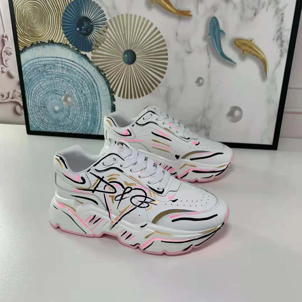 Dolce Gabbana D&G Hand-painted Calfskin Nappa Daymaster Sneakers for Women Dolce Gabbana D&G Hand-painted Calfskin Nappa Daymaster Sneakers for Women