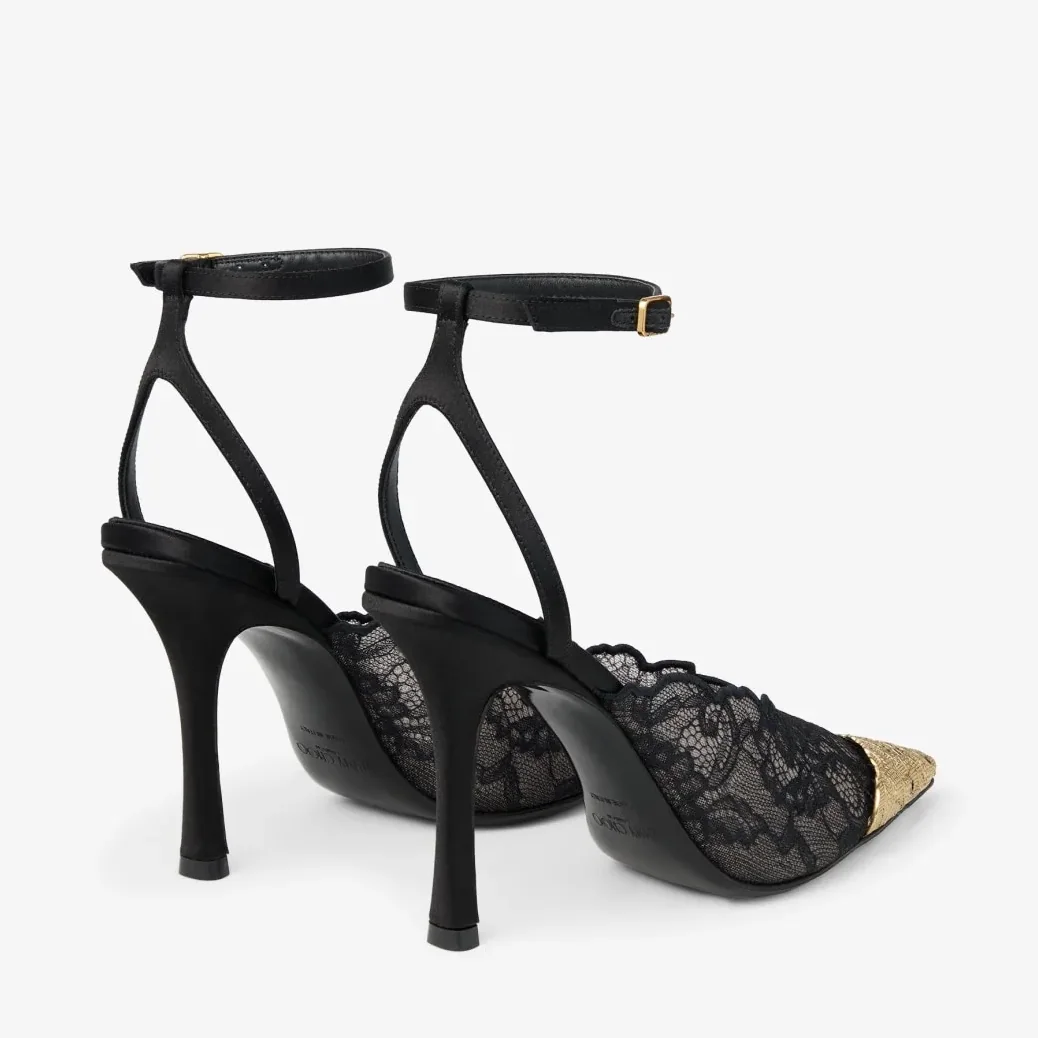 Jimmy Choo Faiz 100 Lace Pumps Black/ Vintage Gold FAIZ100FYZ Jimmy Choo Faiz 100 Lace Pumps Black/ Vintage Gold FAIZ100FYZ