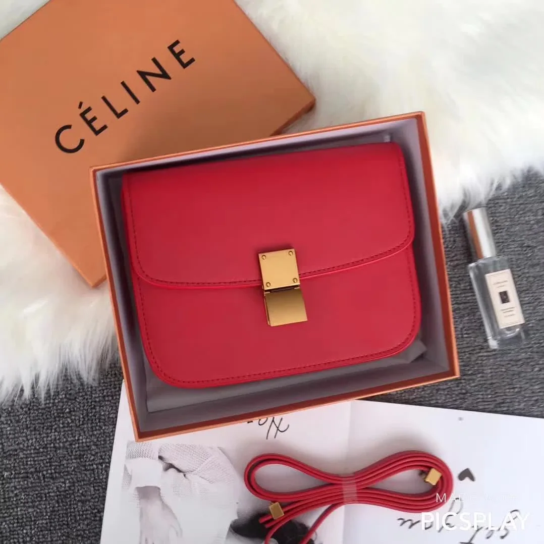 Celine Medium Classic Bag in Box Calfskin Leather in Red