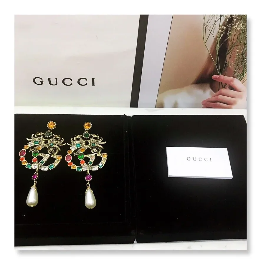 Gucci Attach Sparkling Stone Multicolor Earrings Gold Tone Gucci Attach Sparkling Stone Multicolor Earrings Gold Tone