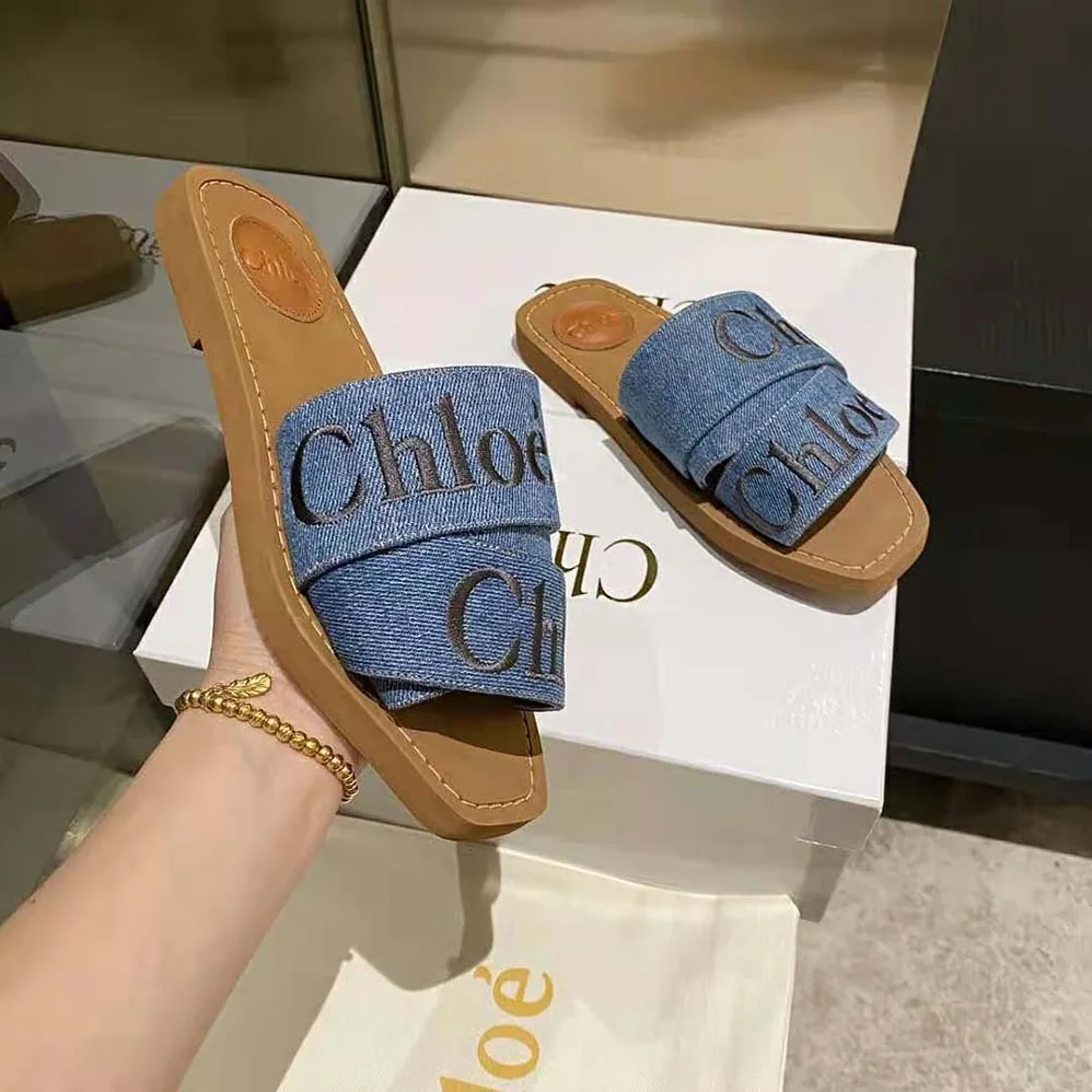 Chloe Woody Flat Mule for Women in Navy