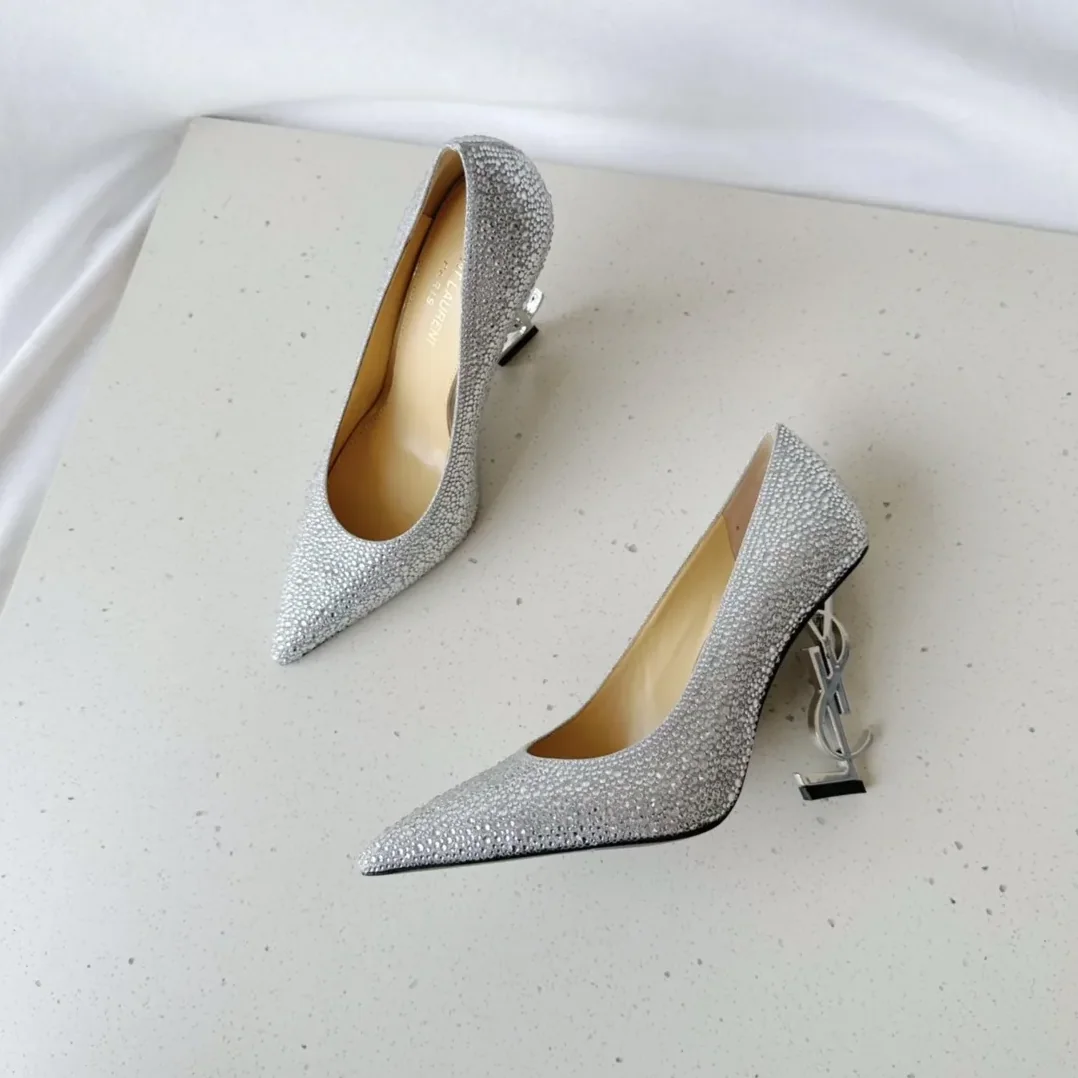 Saint Laurent Opyum Pumps In Rhinestones Silver Saint Laurent Opyum Pumps In Rhinestones Silver