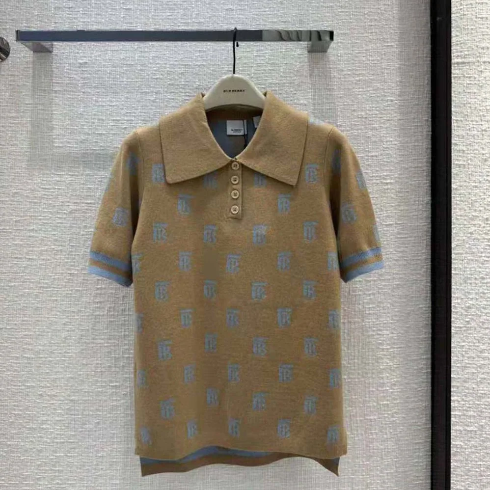 Burberry Monogram Wool Silk Blend Polo Shirt for Women