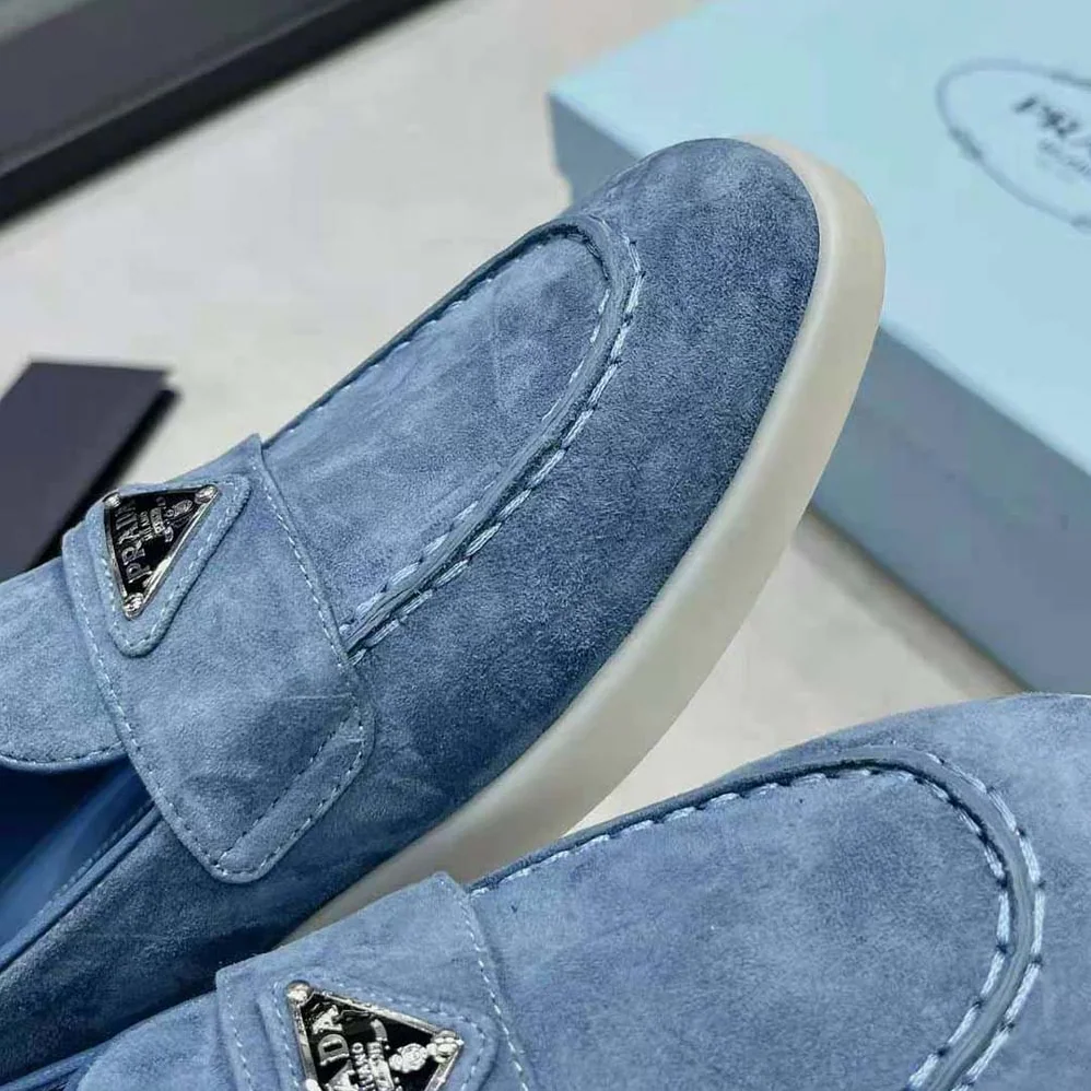 Prada Suede Loafers with Enameled Triangle Logo for Men