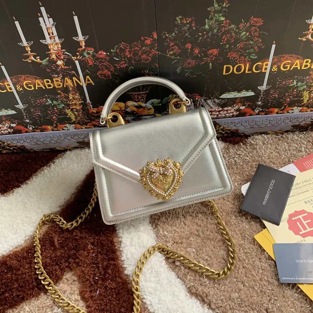 Dolce Gabbana D&G Medium Devotion Bag in Mordore Nappa Leather for Women in Silver