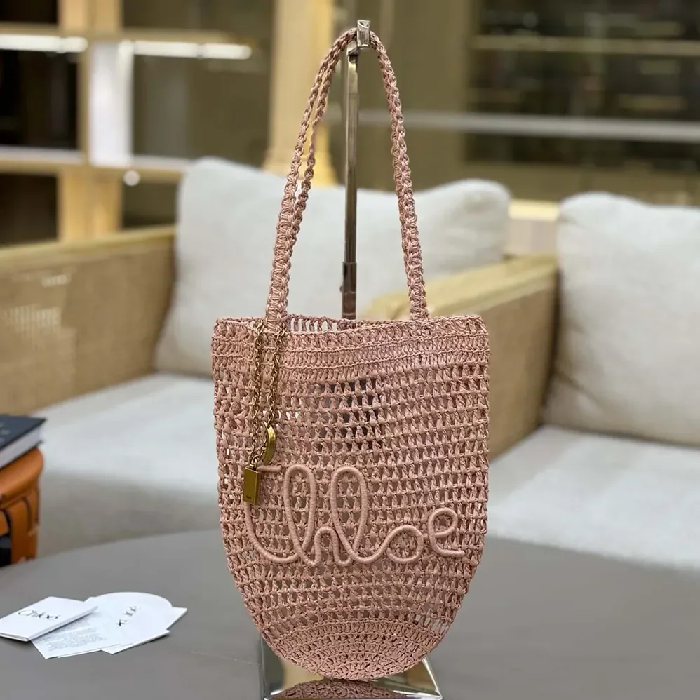 Chloe Small Summer Banana Tote Bag in Raffia for Women in Pink Chloe Small Summer Banana Tote Bag in Raffia for Women in Pink