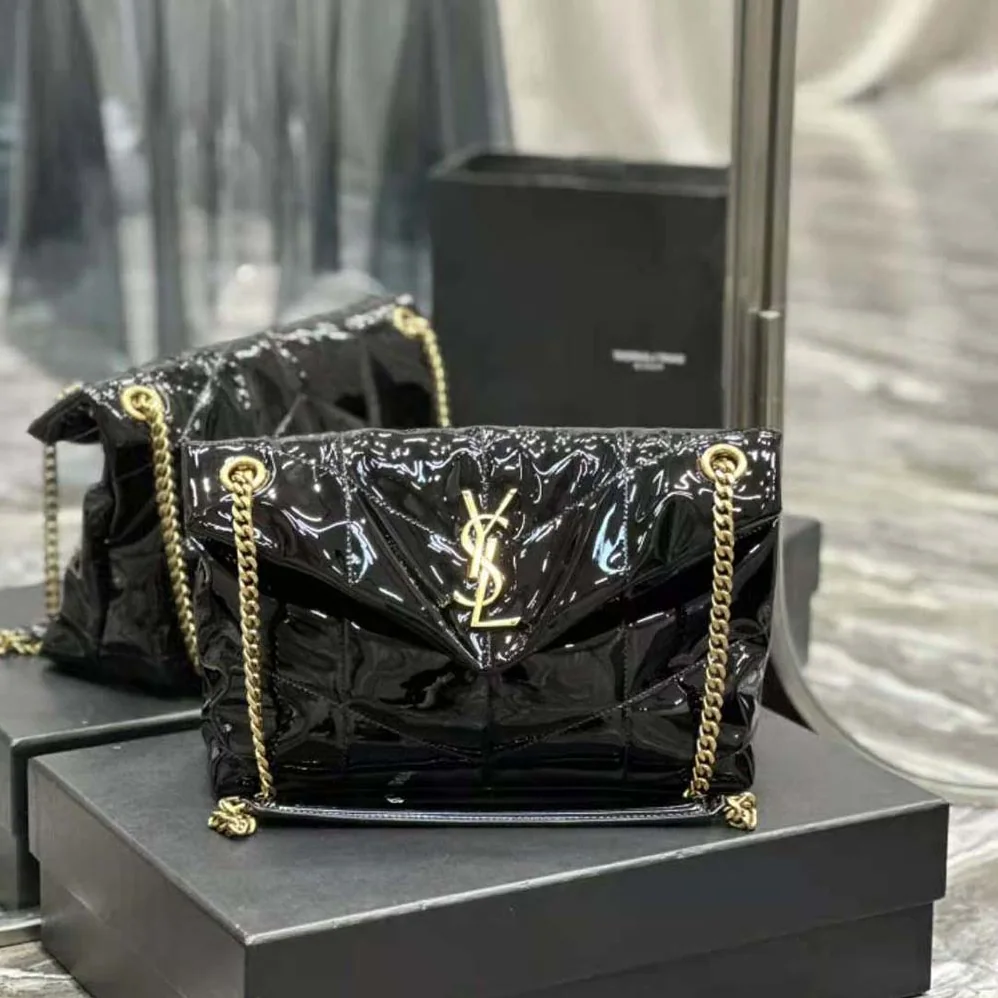 Saint Laurent YSL Puffer Small Chain Bag in Quilted Vinyle for Women in Black Saint Laurent YSL Puffer Small Chain Bag in Quilted Vinyle for Women in Black