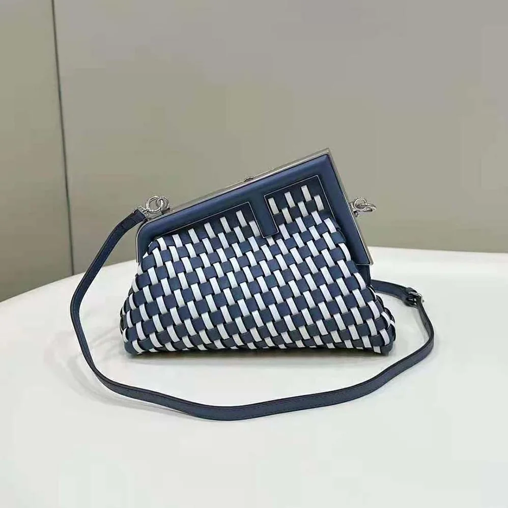 Fendi First Small White and Blue Woven Leather Bag for Women