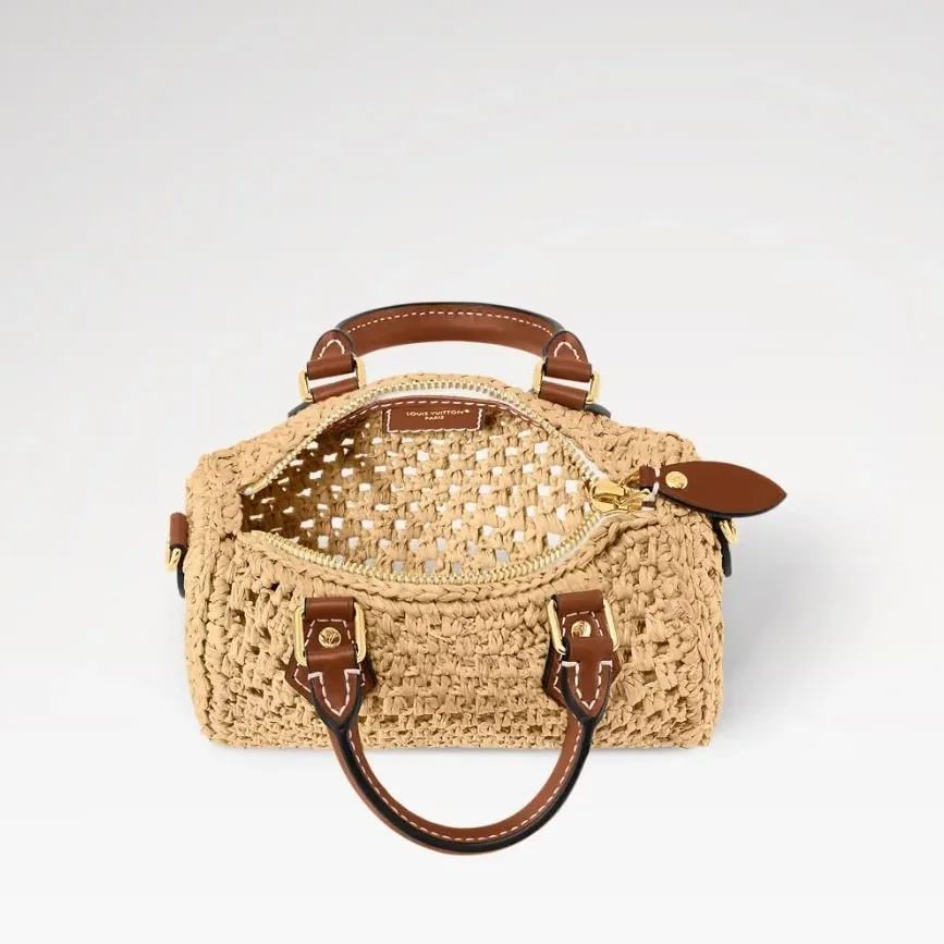 Louis Vuitton Nano Speedy Top Handle Bag / Natural Tan Raffia Gold Hardware