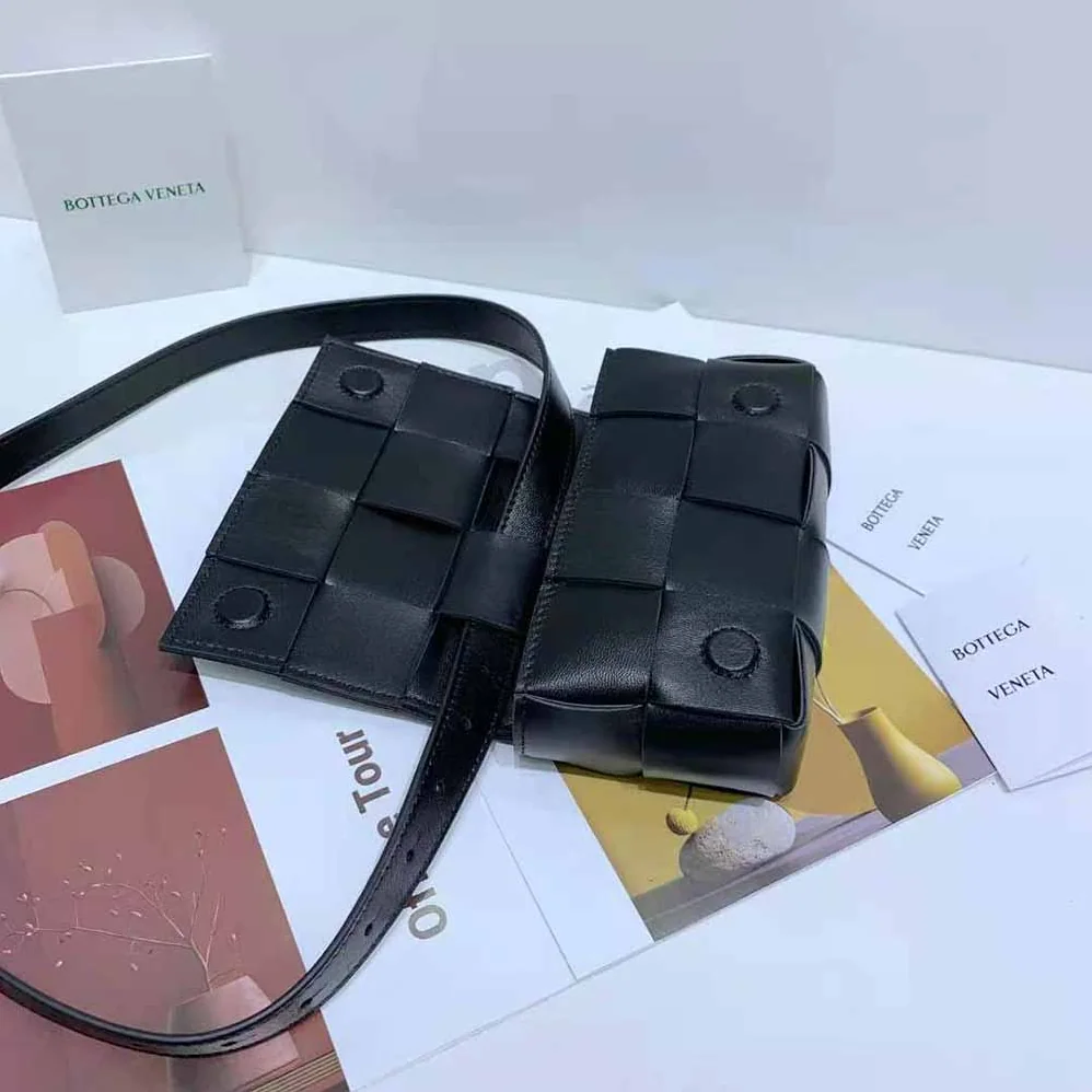Bottega Veneta Belt Cassette Mini Intreccio Leather Belt Bag for Women in Black Bottega Veneta Belt Cassette Mini Intreccio Leather Belt Bag for Women in Black