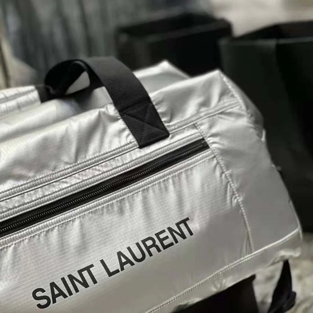 Saint Laurent YSL Nuxx Duffle in Metallized Nylon for Men in Silver Saint Laurent YSL Nuxx Duffle in Metallized Nylon for Men in Silver