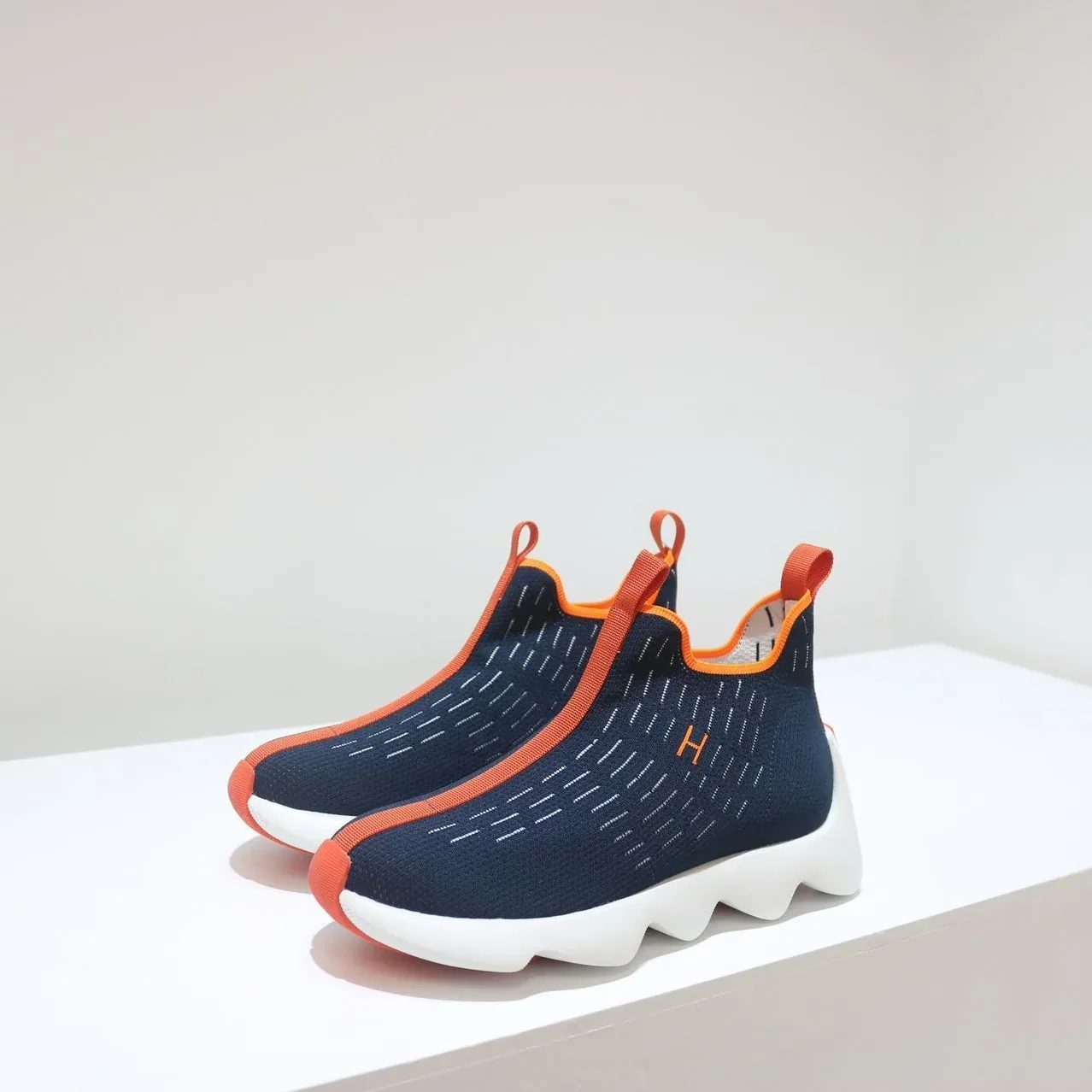 Hermes Eclair Sneakers Dark Blue in Orange Hermes Eclair Sneakers Dark Blue in Orange