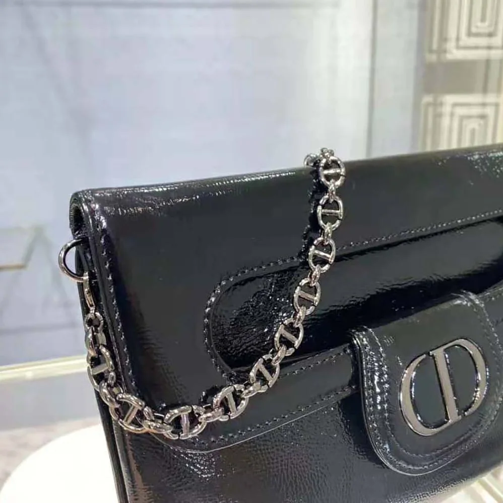 Dior Medium Diordouble Bag Black Crinkled Patent Lambskin for Women Dior Medium Diordouble Bag Black Crinkled Patent Lambskin for Women