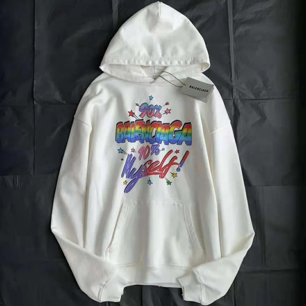 Balenciaga 90/10 Hoodie Wide Fit in White Medium Fleece for Men