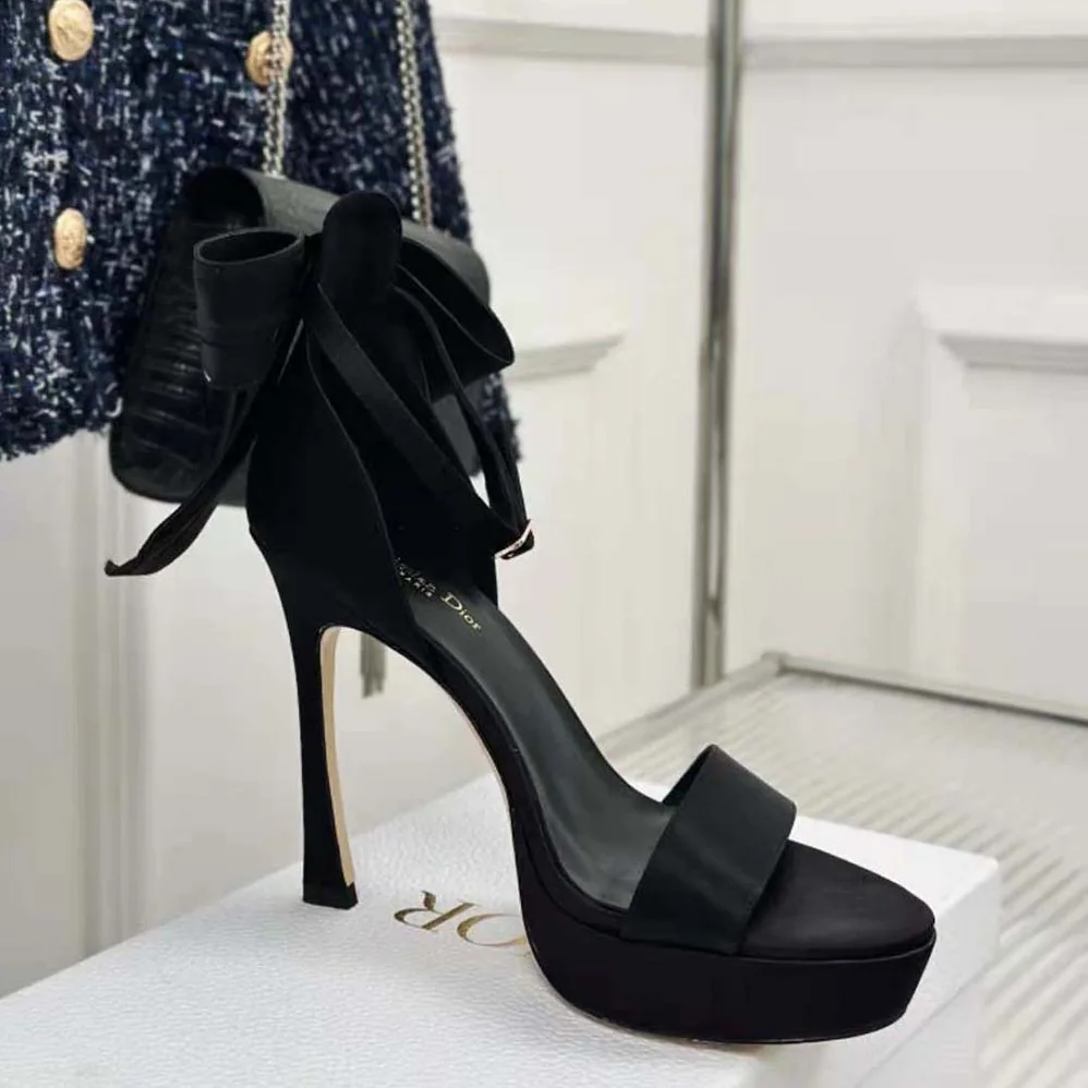 Dior Mlle Dior Heeled Sandal Black Satin for Women