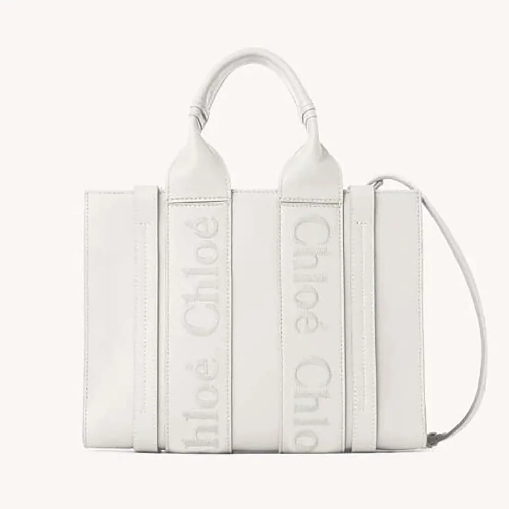 Chloe Small Woody Tote Bag with Embroidered Chloé Logo for Women in White