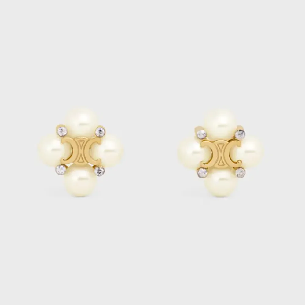 Celine Les Perles Celine Studs in Strass esin Pearls and Brass with Gold Finish for Women